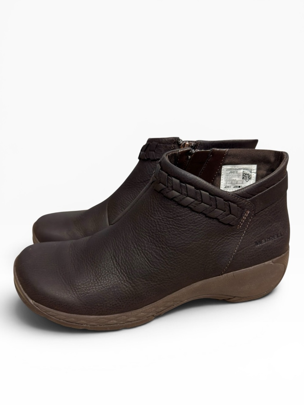 Merrell Encore Braided Bluff Q2 Dark Brown Leather Ankle Boots Womens 8